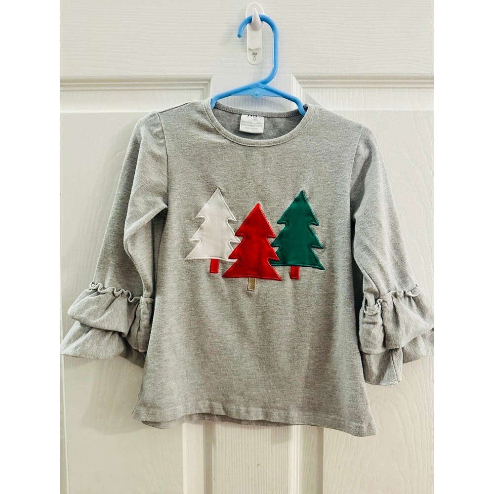 Girl’s 4t Christmas Tree Top Ruffle Sleeves